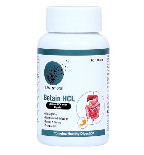 Image of Element One Betaine HCL with Pepsin Stomach Acid Balance & Digestive Enzymes Health Support Acidity, Indigestion, hcl supplement Gut Health Support, Nutrient Absorption 180 Tablets Pack of 3