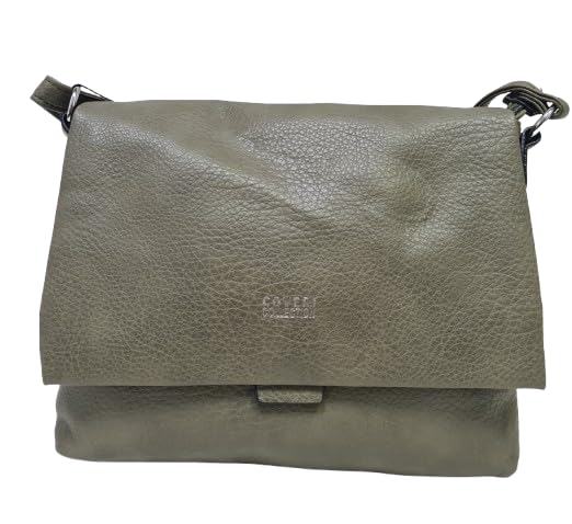 COVERI COLLECTION Bolso bandolera para mujer, 3 compartimentos, cierre con solapa y cremallera, dimensiones: 29 x 22 x 5 cm Art.5015-3 Producto original Coveri, Verde, 29x22x5 cm