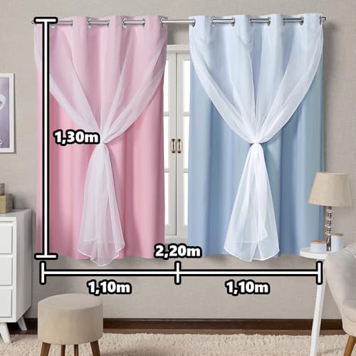 Cortina Blackout Infantil Colorida 2 Cores PVC Com Voil 2,20x1,30