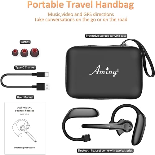 Image of AMINY Wireless Bluetooth Headset with Microphone 30 Hrs Talking Time V5.3 Auriculares Bluetooth Earpiece,AI Noise Cancelling Bluetooth Earphones for Trucker Office Home