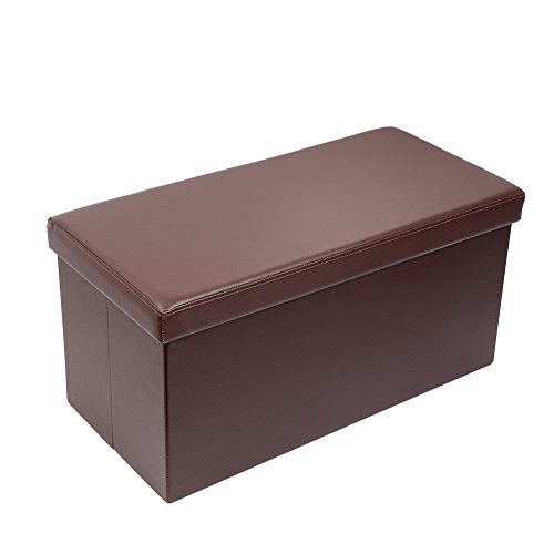 Amoiu Baúl Puff Taburete Plegable de Almacenamiento Escabel, Mesita de Café Asiento Cómodo para calzarse Relleno de Esponja Carga máxima de 300 kg 76 x 38 x 38cm Hecho de Cuero sintético, Marrón