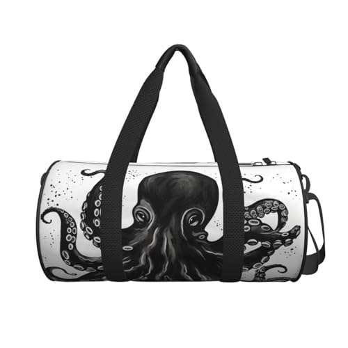 Classic Black Octopus Duffle Bag for Women Men Personal Item Travel Bags Canvas Weekender Overnight Bag Lightweight Sports Tote Gym Bags Carry On Luggage Bag2