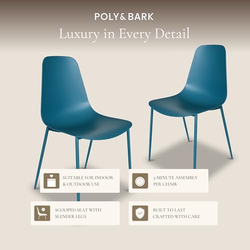Image of Poly & BARK Isla Modern Kitchen Chairs Set of 4 - Plastic Dining Chair with Metal Legs - Quick Assembly Simple Cafe Chairs Plastic for Indoor or Outdoor - Ocean Teal
