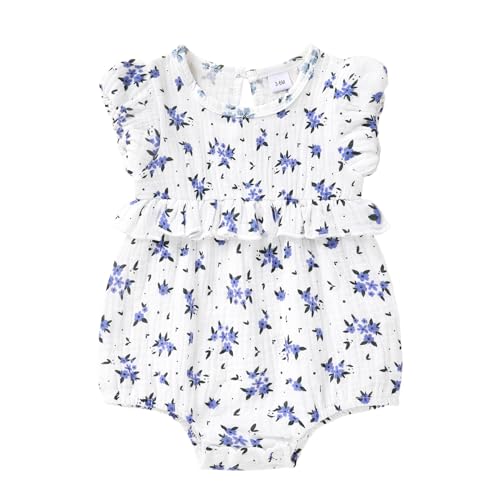 Image of Eaerobc Infant Baby Girl Puff Sleeve Ruffle Romper Cotton Boho One-piece Jumpsuit Printed Boysuit 0-18M