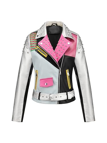 Bellivera Women's faux leather Motorcycle Jacket Zip up stand with Pockets