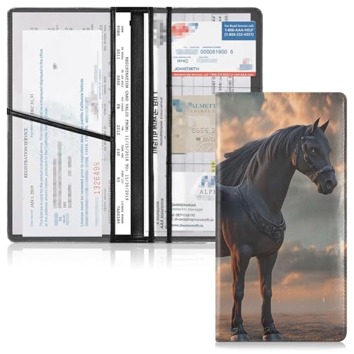 Horse Wings Print Leather Car Registration and Insurance Holder Purse for License Documents Cards - Main Image