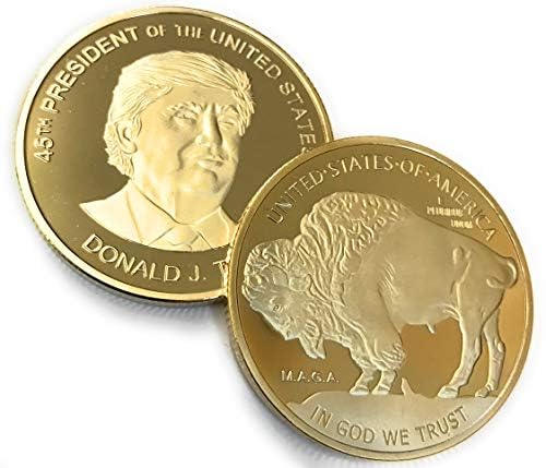 Image of Donald Trump Buffalo Round Coin - President Donald Trump Commemorative 24kt Gold Plated Collectible Coin 38mm x 3mm POTUS - MAGA 45th and 47th President of The USA
