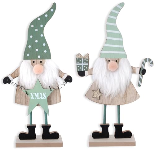 2 X Zwerge Weihnachtsdekorationen Innen Holz Weihnachten Zeichen Nette...