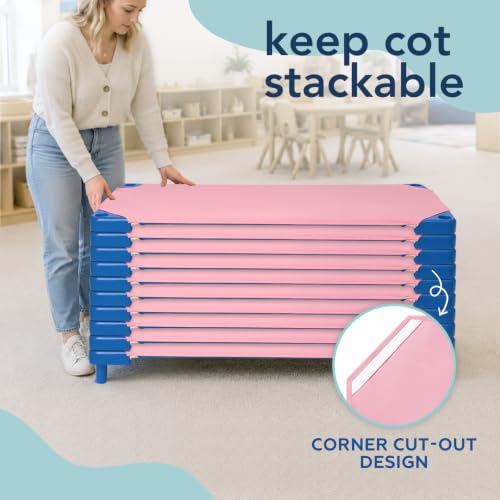 Image of Comfyanno Cot Sheets for Daycare Standard Size - Fits 23 inch x 52 inch Cot, 2 Pack, Daycare Essentials, Soft & Comfortable Fitted Cot Cover, for Preschool Kids /Girls Nap Time, Brushed Microfiber - Pink