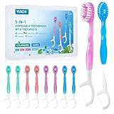 YUNCHI 24PCS Mini Cepillo Dientes Viaje Portátil, 5 en 1 Cepillos de Dientes Desechables con Pasta, Hilo Dental, Palillo de Dientes, Raspador de Lengua, Envueltos Individualmente Cepillo de Dientes