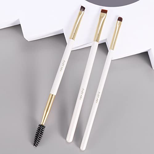 Flat Angled Eyebrow Brush & Fine Angled Eyeliner Brush & Eyelash Brush Set By Enzo Ken, Fine Angled Brow Brush, Flat Eyebrow Brush, Eyeliner Brush Fine Angled, Winged Eyeliner Brush Angled. (White,163-3P) #TOP7