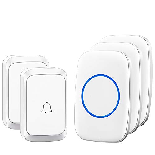Wireless Doorbell, Waterproof Door Chime Kit Operating at Over 1000 Feet with 2 Plug-In Receivers, 58 Melodies, CD Quality Sound and LED Flash (A60 2x3 White)