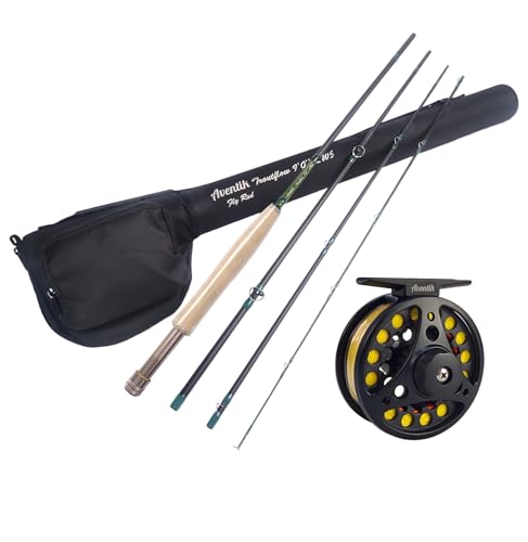 Aventik Fly Fishing Rod with Tube,4 Pieces,9FT 5wt,9FT 8wt, Carbon Fiber Fast Action Ultra-Portable Fly Rod for Traveling(Troutflow Series)(9'0'' LW5 Kit)