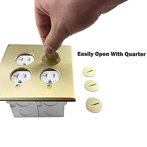 ENERLITES - 705510-C-STICKERED Screw Cap Cover Floor Box kit, 5” x 5” 2-Gang Cover, 20A Tamper-Weather Resistant Receptacle Outlets, Watertight Gasket, Corrosive Resistant Hardware, UL Listed, 975510-C, Brass Brass 2-Gang by ENERLITES - Image 6