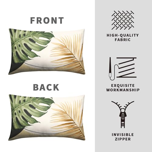 Wnoesat W5DWL99WWKAP1X_240513 Summer Tropical Leaf Pillow Covers 12X20 Set Of 2 Monstera Palm Leaf Lumbar Throw Pillow Cover Green Banana Leaves Botanical Plant Outdoor Rectangle Pillow Case thumb #2