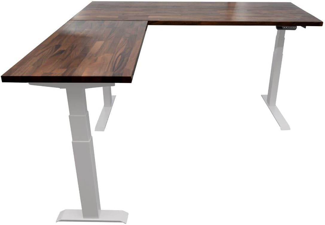 S STAND UP DESK STORE Triple Motor Electric L-Shaped Corner Standing Desk with EZ Assemble Frame (Black Frame/Solid Walnut Top, 71 inch W x 71 inch D)