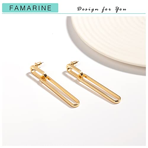 FAMARINE Long Drop Earrings for Women Geometric Dangle Earrings Statement Earrings Chic Earrings, Gold4