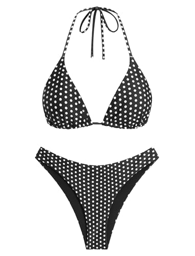 Image of ZAFUL Womens Halter Bikini Sets Triangle Bikinis High Cut Swimsuits 2 Piece Bathing Suits Sexy Swimwear