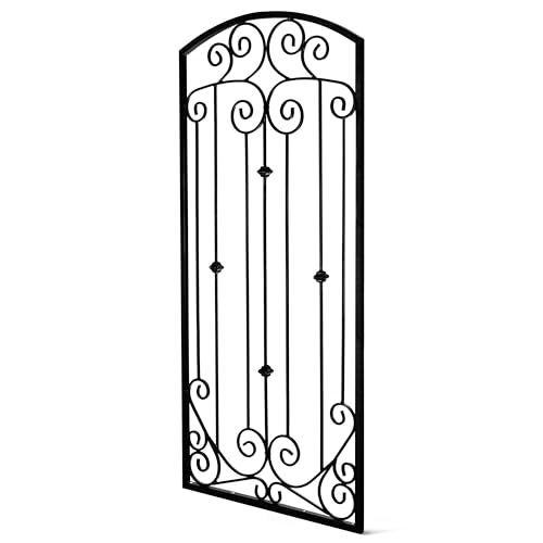 Image of H Potter Scroll Garden Trellis 72 inch H, Freestanding Heavy Duty Iron, Black | Ground spikes included. Durable powder-coated finish. Supports climbing roses, clematis, ivy and vines.