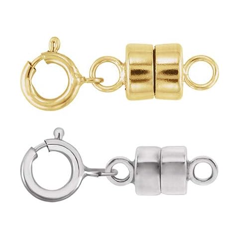 1 - Each New Solid 14k Yellow Gold and 1 - New Solid 14K White Gold Round Magnetic Clasp w/ 14K White Gold 5mm Spring Ring Clasp for Necklaces, Bracelets, and Anklets Cover