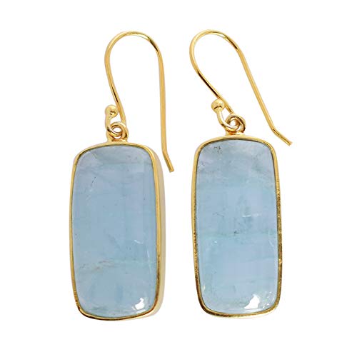 Boucles d'oreilles aigue-marine rectangulaires 24x11mm pendantes en cabochon bleu