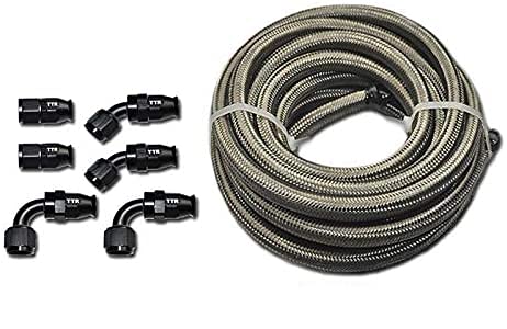 -6 AN6 PTFE Black Swivel Fittings & Stainless Steel Fuel Line Hose Kit 12ft