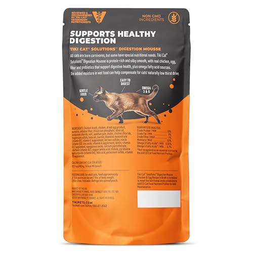 Tiki Cat Solutions Digestion Mousse, Chicken & Egg Recipe in Broth, Formulated to Support Healthy Digestion, Functional Wet Cat Food, 2.4 oz. Pouch (12 Count)