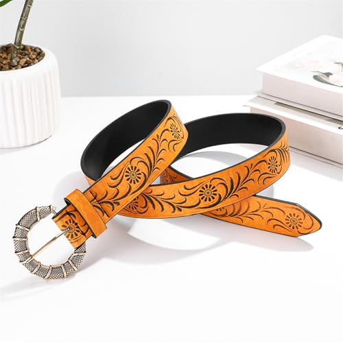 Vintage Waist Belt for Jeans Pants Embossing Flower Pattern Waistband for Men Women Casual Theme Party Waist Accessory4