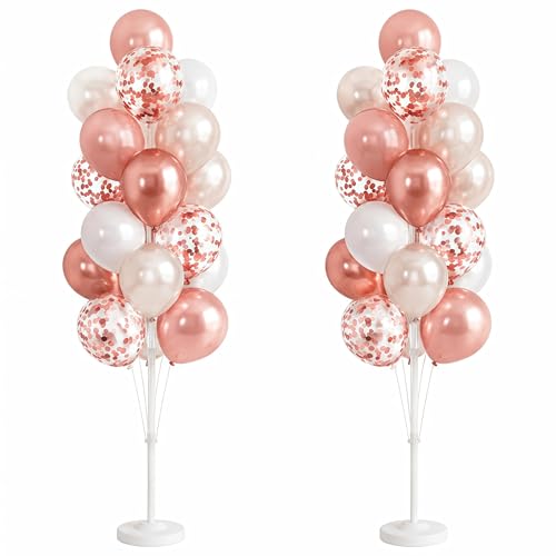 Image of Hiins Balloon Column Kit Set of 2 With Balloons Included - with Base, and Pole,Balloon Tower Backdrop Decoration for Wedding, Baby Shower, Birthday Party, or Bachelorette Parties (Rose)
