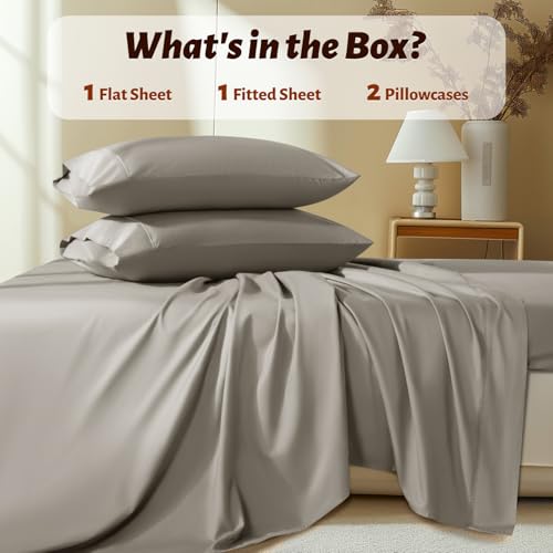 Shilucheng 100% Egyptian Cotton Queen Size Sheets Set - 1000 Thread Count,Luxury Cotton Bed Sheets,Breathable & Cooling Bedding and Pillow Cases, 16 Inch Deep Pocket - 4 Piece (Taupe, Queen)