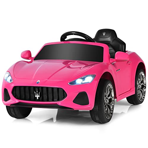 HONEY JOY Pink Ride On Car, Licensed Maserati GranCabrio, 12V Battery Powered Motorized Vehicle w/Remote Control, Spring Suspension, Double Doors, Lights, 4 Wheel Electric Vehicle for Kids(Pink)