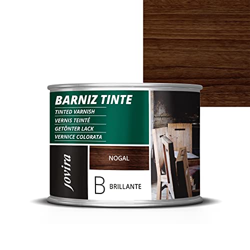 JOVIRA PINTURAS Barniz Brillante Tinte (6 colores). Barniz para madera. Protege, decora y embellece. (375 Mililitros, Nogal) D-15