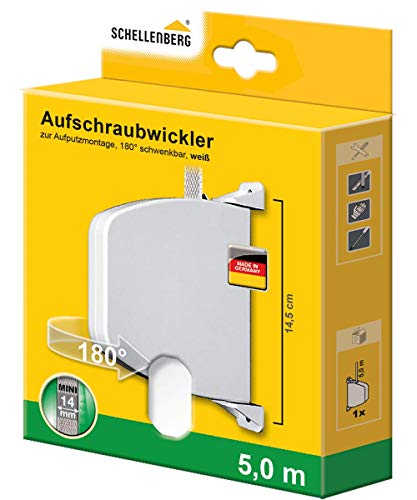 Schellenberg 50503 Rolladen Gurtwickler Aufputz inkl. Rolladengurt 14 mm x 5m, System Mini, 180° schwenkbar, Lochabstand 14… – Ansicht 6