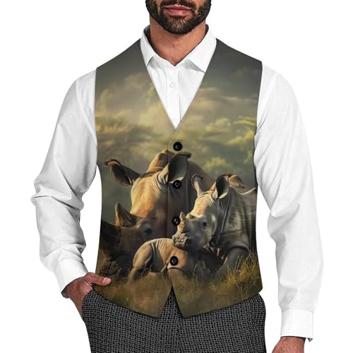 Rhino Animal Mens Suit Vest Slim Fit Business Dress Vest Waistcoat