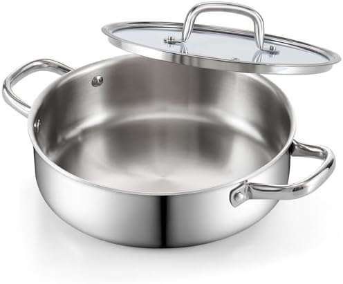 Cook N Home Deep Saute Pan with Lid 4 Quart, Tri-Ply Clad Stainless Steel Deep Frying Pan, 10.5 Inch Skillet, Induction Cooking Pan Kitchen Pan, Silve - Thumbnail 5