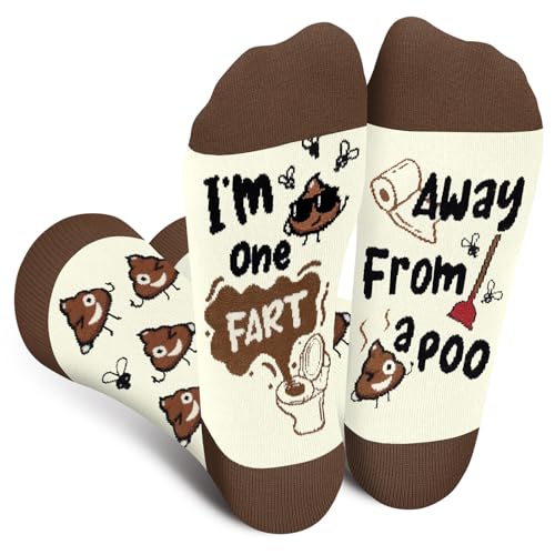 Funny Socks for Women Men Mum Teenage Girls - IM ONE FART AWAY FROM A POO Novelty Birthday Gifts for Teen Girls Teenager - Fun Odd Funky Happy Silly Socks Gift Ideas Christmas Stocking Fillers