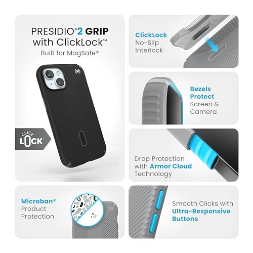 Speck MagSafe Case for iPhone 17e & iPhone 15 - Drop & Camera Protection, ClickLock No-Slip, Wireless Charging Compatible, Fits All 6.1 Inch Models Including iPhone 14, iPhone 13 - Black/Slate Grey - image 3