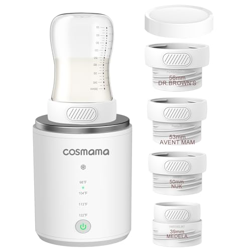 Image of COSmama Baby Bottle Warmer,Portable Bottle Warmer for Travel Compatible with Most Bottles, Rechargeable Baby Brew Bottle Warmer with 4 Adapters for Formula & Breastmilk Precise Temperature Selection