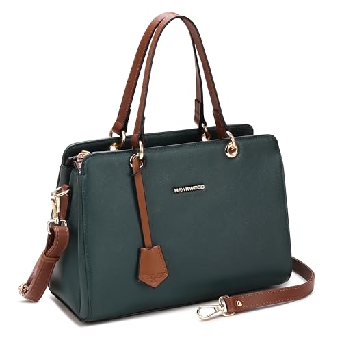 Image of HAWKWOOD Women's Premium PU Leather Structured Handheld Bag with Adjustable Shoulder Strap | Multi-Compartment Office & Casual Tote | Elegant Top Handle Purse for Daily Use