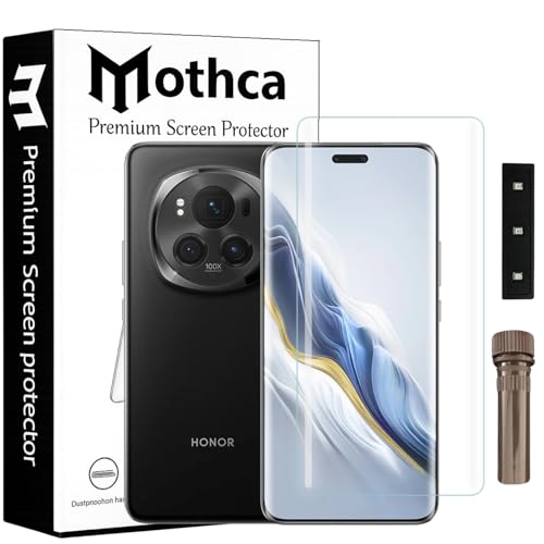 Image of Mothca Curved UV Tempered Glass Screen Protector for Honor Magic 6 Pro | Transparent | Pack of 1 | Full Screen Coverage with UV Installation Kit