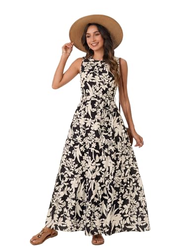Image of Rooscier Women's Sleeveless Boho Maxi Dress | Halter Neck Print Tiered A Line Beach Dresses