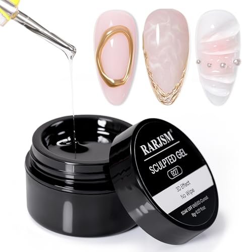 RARJSM No Wipe Clear 3D Sculpting Gel Painting Gel Polish Nail Art Designs Chrome Nail Powder NailCharms Rhinestone Decoration Adhesive Glue Drawing Painted Sculpture HardGel UV LED Curing Requires