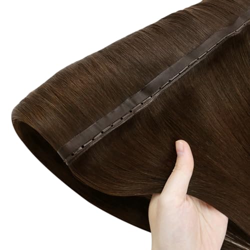Image of Full Shine Butterfly Weft Hair Extensions 18 Inch 50G Warm Chestnut Brown | Natural Straight Volume, Invisible Double Layered Weft, Remy Human Hair Feel, Office Wear for Women, Seamless Fit Solution