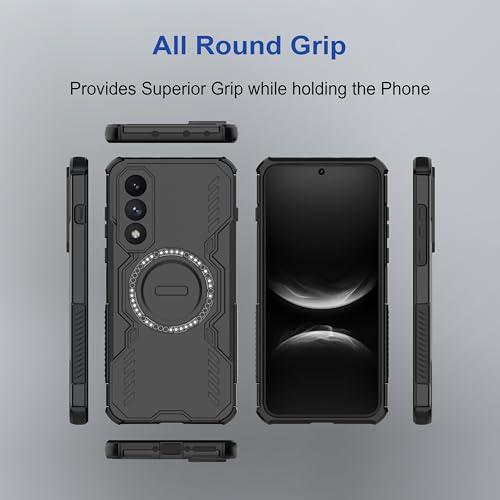 Image of amazon basics Back Case Cover for Vivo V70 FE | Magnetic Case with Built-in Metal Ring | Supports MagSafe Charger, Wallet & Car Mount | Shockproof Hybrid PC + TPU | Black