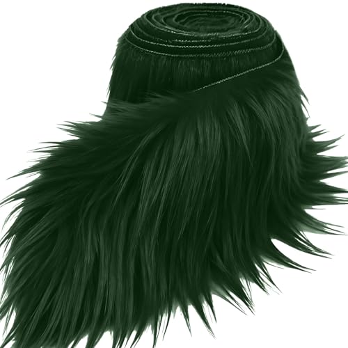 Dark Green 2x60Inch Faux Fur Shaggy Plush Faux Fur Fabric Precut Strips Fluffy Fuzzy Faux Fur Craft Beard Hair Beard Miniature Dolls Rugs Mats Gift Winter Halloween Christmas Costume Party Decor