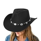 Cowboy Hat Women,Western Outback Felt Sombreros Vaqueros para Mujer,Cowgirls Fedora Gus Hat for Rodeo, Festival 22'-22.75' (US, Alpha, Large, Black)