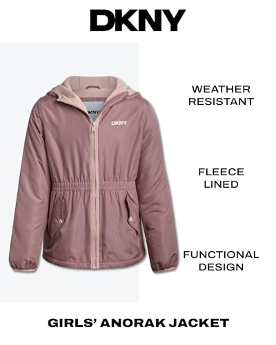 Image of DKNY Girls Fleece Jacket - Polar Fleece Lined Midweight Hooded Anorak Windbreaker - Cozy Outerwear & Winter Jackets for Girls