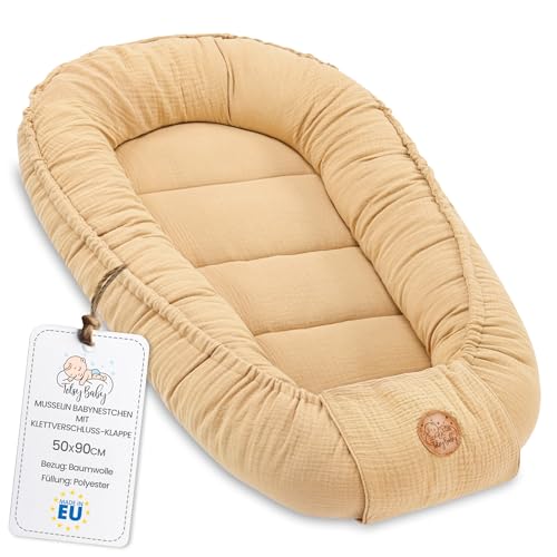 Nido bebé recién nacido 90x50 cm - capullo de colecho reductor cuna algodón cuco ideal para góndola moisés y viaje perfecto para niños y niñas Beige Muselina C