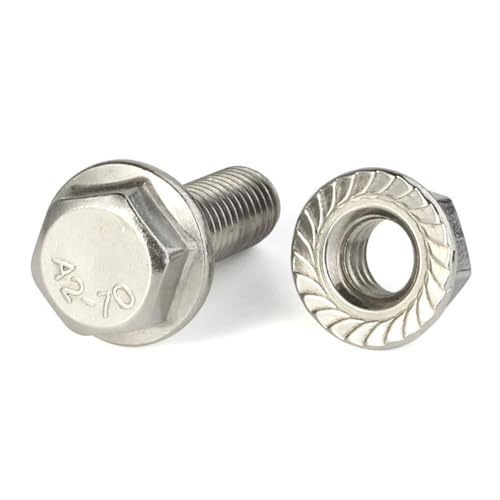 Image of M6-1.0 x 10mm Flanged Hex Head Bolts Hexagon Screws with Serrated Flange Nuts, Fully Threaded, Stainless Steel 304, 20 Sets