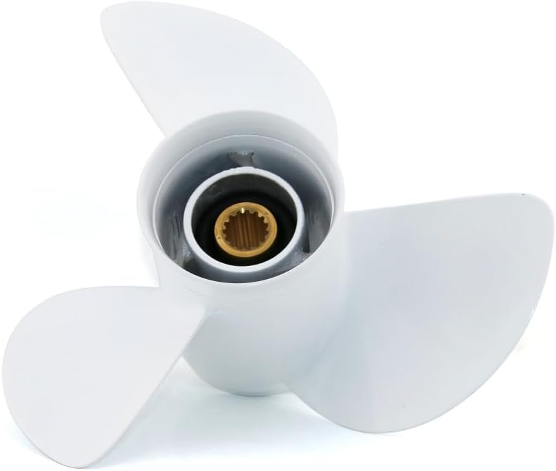 Outboard Propeller 13 1/4x17 Pitch 15 Spline Tooth Compatible with Yamaha T50 T60 F70 F75 F80 85 F90 F100 F115 130HP Models, 3 Blades, RH, White Color, replaced OEM 6E5-45945-01-EL, 13.25"x17" Prop